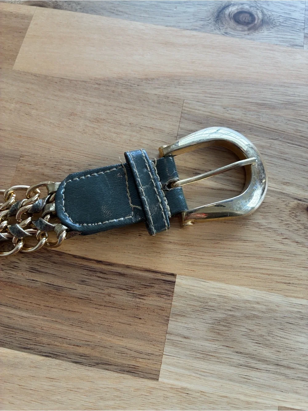 80s/90s Vintage Gold Chain Link Belt with Buckle Woven Details Boho Grunge
